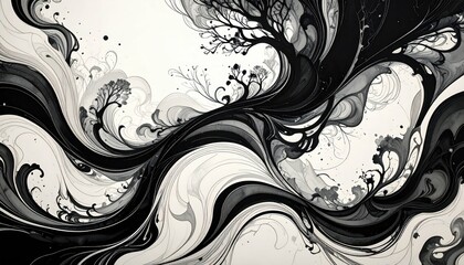 Poster - Swirling Ink Patterns on Paper Creating an Artistic Fluid Pathway
