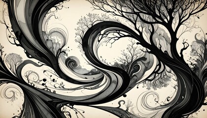 Poster - Swirling Ink Pathway with Artistic Patterns on Paper Canvas