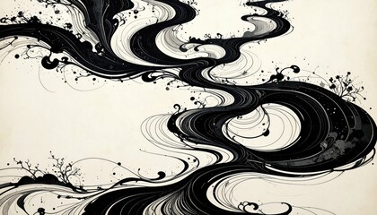 Poster - Swirling Fluid Ink Patterns on Paper Creating Artistic Pathways