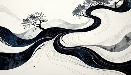 Poster - Swirling Ink Patterns on Paper with Fluid Artistic Design Elements