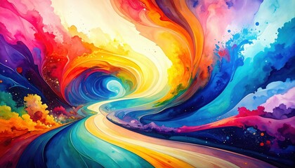 Poster - Vibrant Swirling Pathway in Watercolor Paints with Fluid Movement
