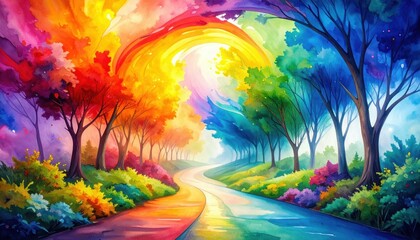 Poster - Pathway of Swirling Watercolor Paints and Expressive Fluid Styles