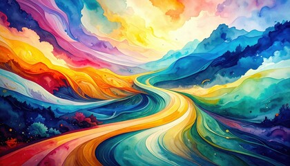 Poster - Colorful Watercolor Pathway in Swirling Fluid Art Style