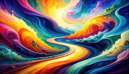 Poster - Vibrant Swirling Watercolor Pathway with Fluid Expressive Colors
