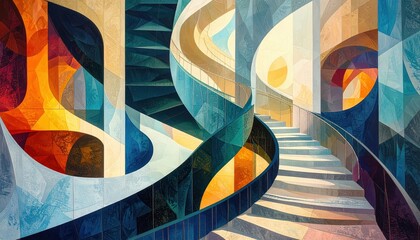 Poster - Abstract Visual Pathway of Intertwining Complex Shapes and Forms