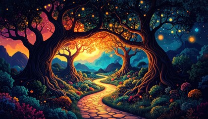 Poster - Abstract Pathway Visualized with Branching Ideas and Interconnected Thoughts