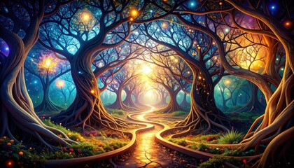 Poster - Abstract Pathway of Ideas and Thoughts in a Mystical Forest