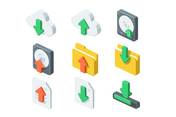 Fototapete - Cloud and file icons with up and down arrows in isometric view