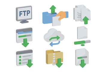 Fototapete - File transfer icons with cloud and arrows in digital interface