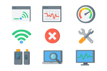 Poster - Network and connectivity icons: wi-fi, speed, signal, error, tools