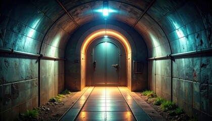 Poster - Secret Underground Pathway to Hidden Bunker with Heavy Steel Door