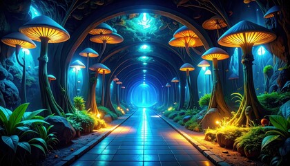 Poster - Secret Underground Pathway Illuminated by Phosphorescent Fungi