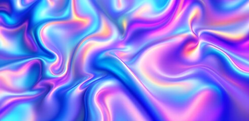 Wall Mural - 3D Render Metallic Liquid Background   Neon Holographic Foil Texture in Blue and Purple

