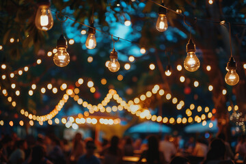 Poster - Outdoor summer party in pub in the evening made generative ai