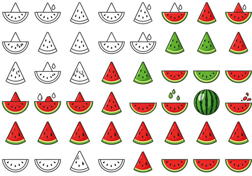 A Collection of Watermelon Illustrations Featuring Various Styles and Renderings Representing Freshness Juiciness and the Essence of Summer Fruit