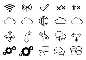 Poster - Illustrations of Cloud Networking and Related Functionality Icons Including Wireless Signal and Communication Symbols Set to Represent the Internet
