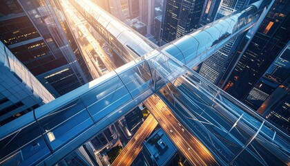 Poster - Elevated Transparent Pathway Suspended Over Futuristic Cityscape