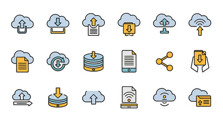 Poster - Vector icons Set of  Cloud Computing Icons Data Transfer Storage and Network Connectivity Symbols. Vector Illustrations
