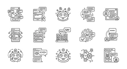 Poster - Vector icons Set of  Collection of AI and Chatbot Line Icons Representing Artificial Intelligence Concepts. Vector Illustrations