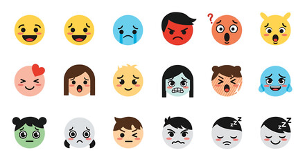 Poster - Vector icons Set of  Collection of Colorful Cartoon Emojis Displaying Various Emotions. Vector Illustrations