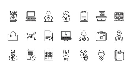 Poster - Vector icons Set of  Collection of Minimalist Business and Office Icons in Black and White. Vector Illustrations