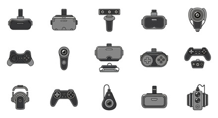 Poster - Vector icons Set of  Collection of Monochrome Gaming and VR Accessories. Vector Illustrations