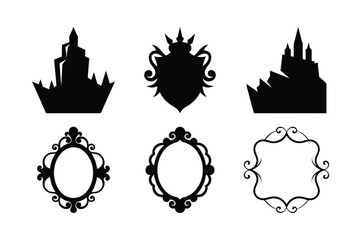 Wall Mural - collection of six elegant black and white vector illustrations of castles and frames