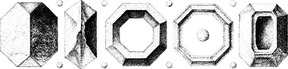 Poster - Geometric abstract art with asymmetrical trapezoids and circles in monochrome design