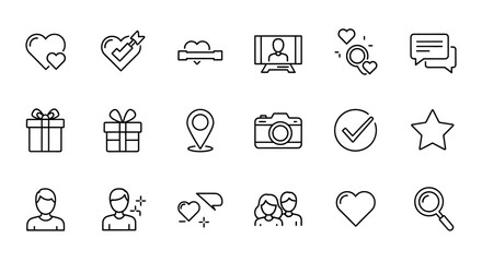 Poster - Vector icons Set of  Collection of Simple Line Art Icons Representing Love Communication and Social Interaction. Vector Illustrations