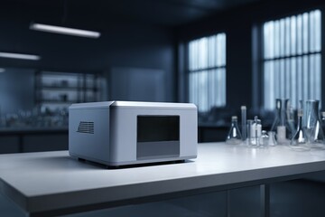 Poster - Advanced laboratory equipment for scientific research in a modern facility at night