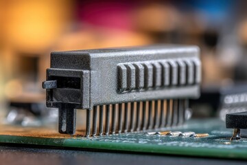 Poster - Close-up view of a black connector on a circuit board highlighting electronic components in detail