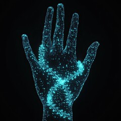 Poster - Digital hand, glowing light, wireframe, 3D model
