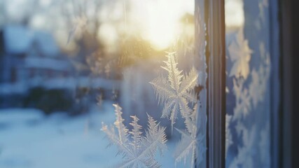 Poster - A close-up view of a window with frost forming on the glass, perfect for winter or cold weather scenes