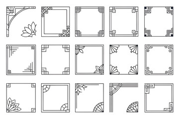 collection of decorative square frames isolated on transparent background