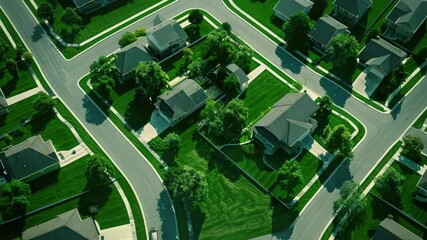 Poster - Aerial view of a suburban residential neighborhood with houses and streets