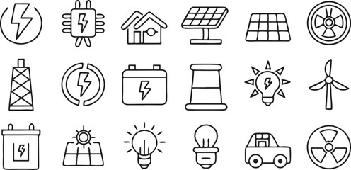 Fototapete - Energy Icons Set Solid Lightning Power Solar Battery Editable Vector Elements