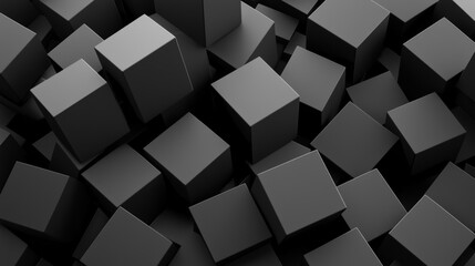 Poster - Abstract 3D Cube Composition Dark Gray Blocks, Geometric Pattern, Minimalist Design 3D rendering, abstract background