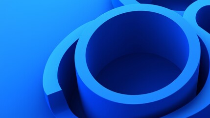 Poster - Abstract Blue 3D Circular Composition Nested Cylinders,Depth and Shadow, Minimalist Design, Blue Background 3D rendering, abstract art