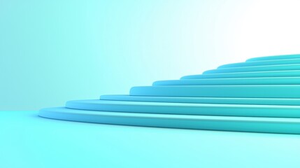 Poster - Abstract Cyan Circular Steps 3D Render, Minimalist Design, Ascending Concept, 3D model, Gradient Background 3D rendering, minimal design