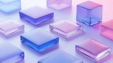 Poster - Abstract Glass Cubes Pastel Color Palette, 3D Render, Minimalist Composition, Product Display Keywords Glass, Product Mockup