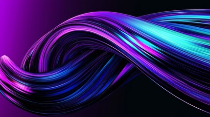 Poster - Abstract Neon Wave 3D Render, Purple and Blue, Swirling Motion, Digital Art Abstract art, 3D rendering