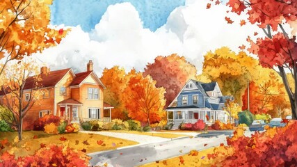 Poster - A cozy house surrounded by autumn foliage