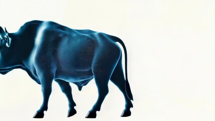 Poster - A bull stands in front of a stone or concrete wall, perhaps blocking the way or trying to get through