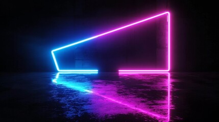 Poster - Neon Triangle Reflection 3D Render, Cyberpunk, Blue and Pink, Glowing Lines, Abstract Background Cyberpunk, Abstract Art