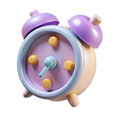 Poster - Cute cartoon alarm clock 3d render isolated on transparent background