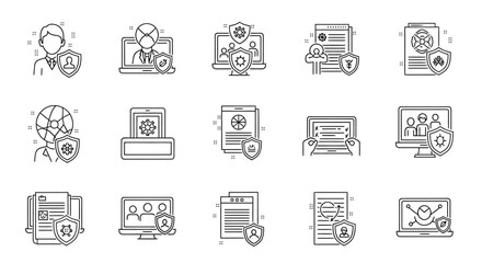 Poster - Vector icons Set of  Data Security Icons Online Privacy Protection and Secure Documents. Vector Illustrations