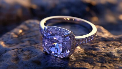 Aufkleber - A purple diamond ring sits atop a natural rock formation