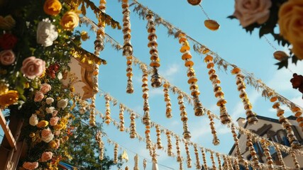 Aufkleber - A bouquet of colorful flowers suspended from a thin string