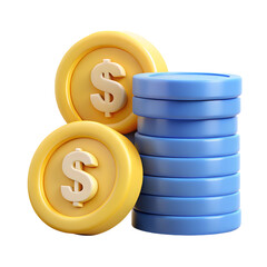 Poster - 3d render of yellow and blue coins isolated on transparent background