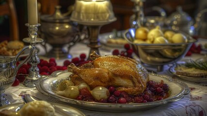 Poster - A delicious-looking turkey placed on a plate, perfect for holiday feasts or dinner parties